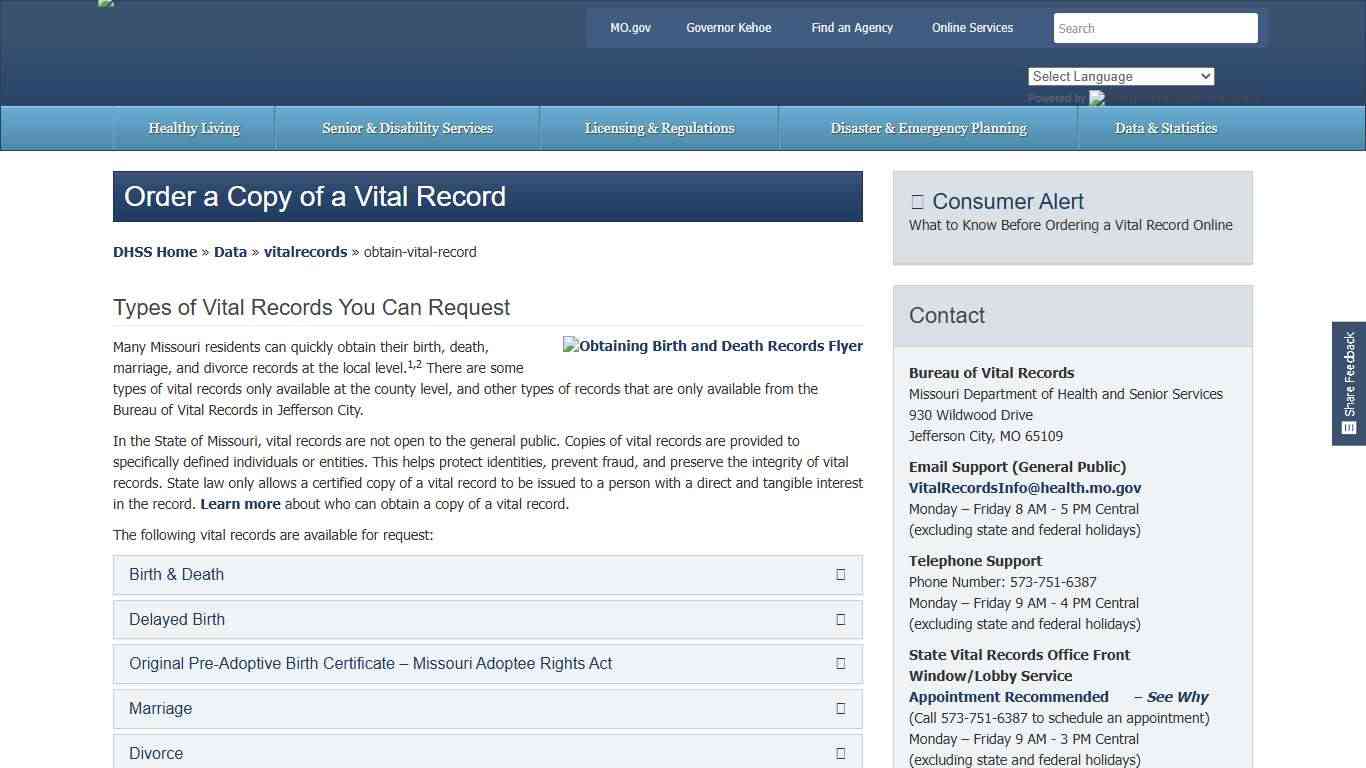 Order a Copy of a Vital Record | Vital Records | Health & Senior Services